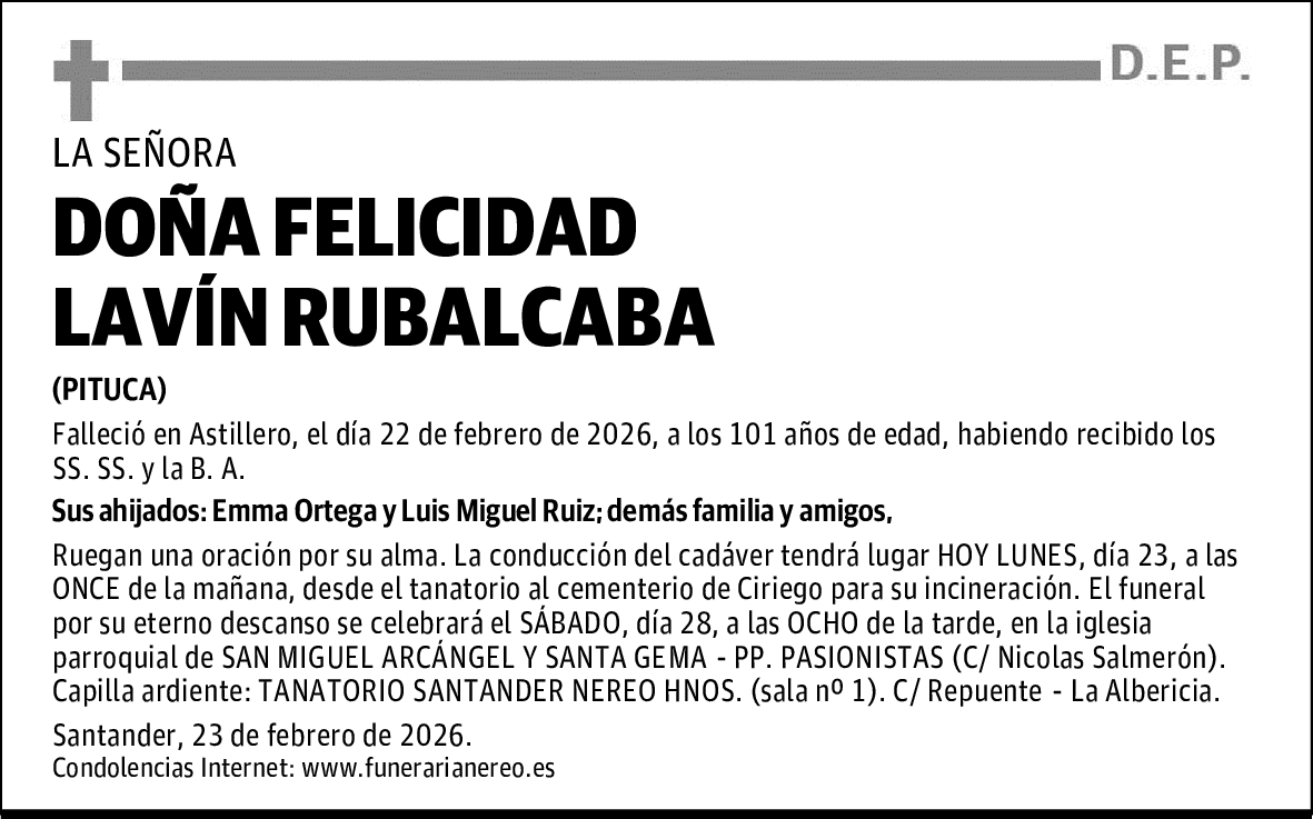 DOÑA FELICIDAD LAVÍN RUBALCABA
